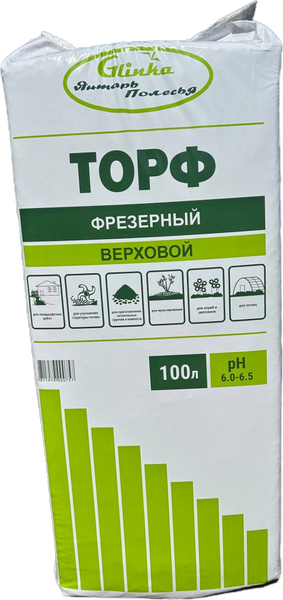 Изображение товара Торфяной грунт Glinka Верховой фрезерный рН 5.5-6.5 (100л)