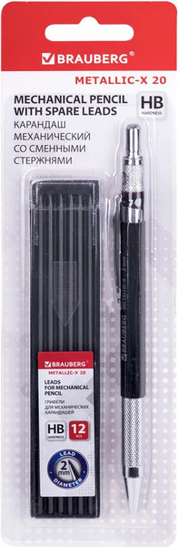 Изображение товара Механический карандаш Brauberg Metallic-X 20. С набором грифелей HB (12шт)  / 181967