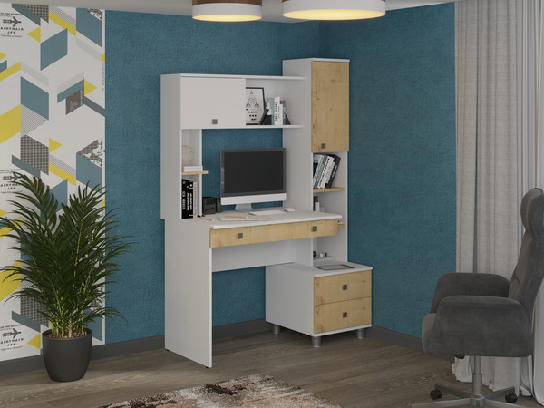 Изображение товара Компьютерный стол Премиум Персона-10 (белый/крафт золотой)