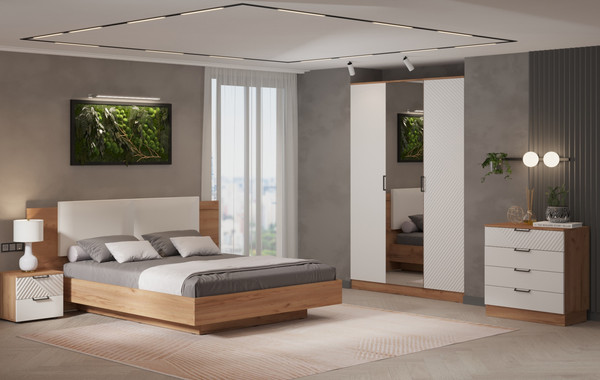 Изображение товара Полуторная кровать Премиум Оливия (дуб крафт золотой/белый софт)