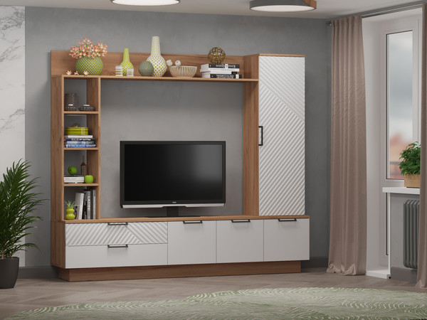 Изображение товара Стенка Премиум Оливия под ТВ (дуб крафт золотой/белый софт)