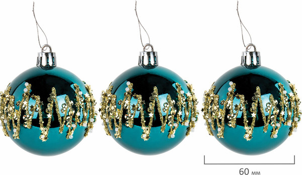 Изображение товара Набор шаров новогодних Золотая сказка 592178 (6шт, бирюзовый/золотой)
