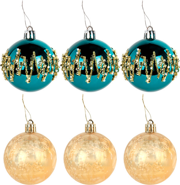 Изображение товара Набор шаров новогодних Золотая сказка 592178 (6шт, бирюзовый/золотой)