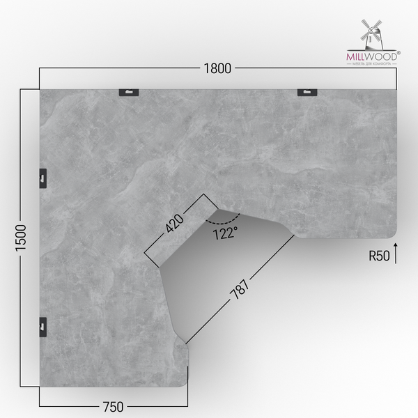 Изображение товара Компьютерный стол Millwood Турин угловой 150х180 (бетон/графит)