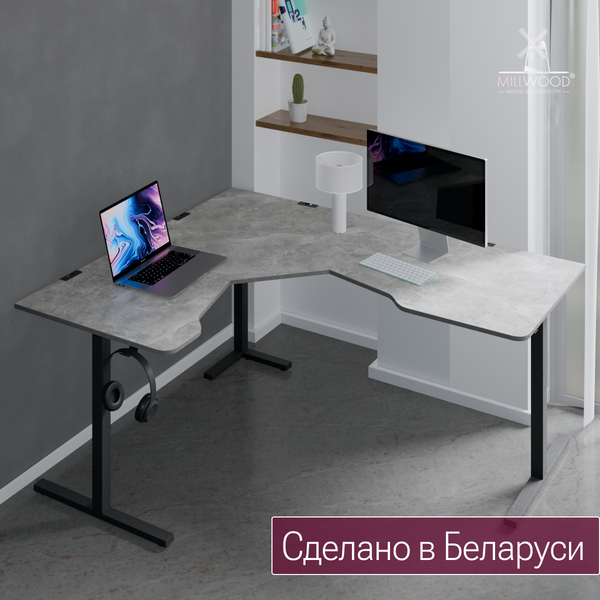 Изображение товара Компьютерный стол Millwood Турин угловой 150х180 (бетон/графит)