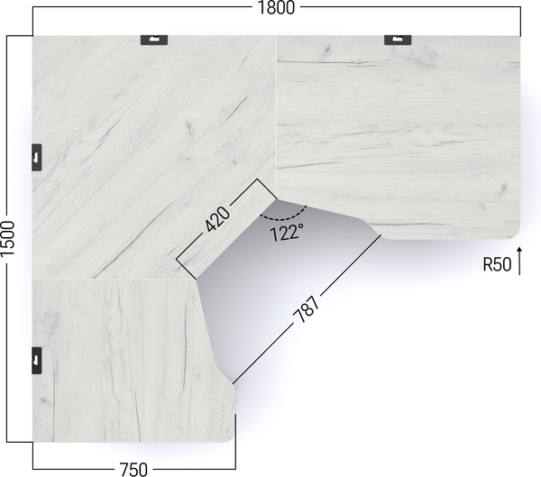 Изображение товара Компьютерный стол Millwood Турин угловой 150х180 (дуб белый Craft/черный)