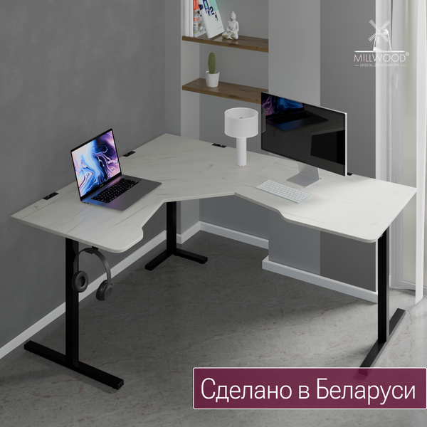 Изображение товара Компьютерный стол Millwood Турин угловой 150х180 (дуб белый Craft/черный)