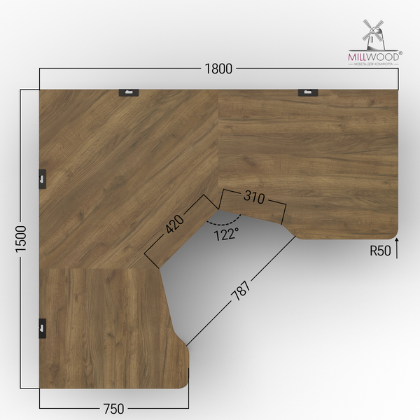 Изображение товара Компьютерный стол Millwood Турин угловой 150х180 (дуб табачный Craft/черный)