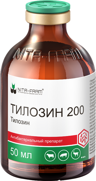 Изображение товара Раствор антибактериальный для животных Nita-Farm Тилозин 200мг (50мл)
