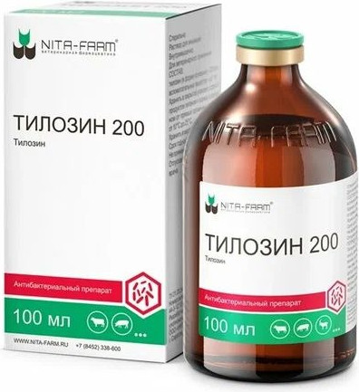 Изображение товара Раствор антибактериальный для животных Nita-Farm Тилозин 200мг (100мл)