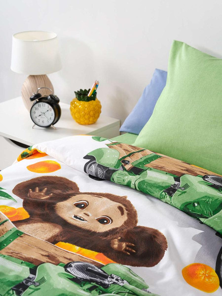 Изображение товара Комплект постельного белья Ночь нежна Чебурашка на мопеде 1.5сп / 500093-1+510333-18