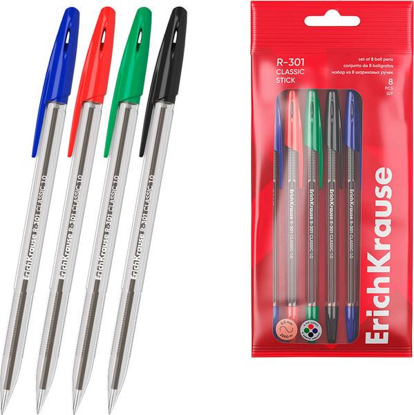 Изображение товара Набор шариковых ручек Erich Krause R-301 Stick Classic / 64686 (8шт)