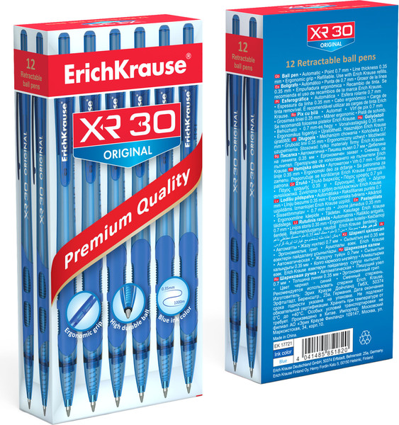 Изображение товара Набор шариковых ручек Erich Krause XR-30 Matic&Grip Original / 63126 (8шт, синий)