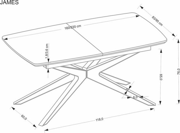 Изображение товара Обеденный стол Halmar James 160-220x90 (натуральный/черный/натуральный)
