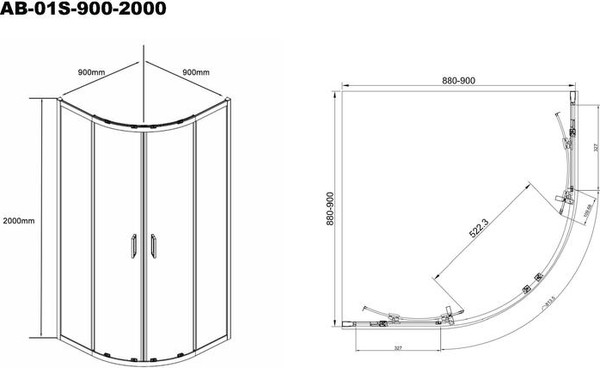 Изображение товара Душевой уголок Aquabath AB-01S-900-2000-GY