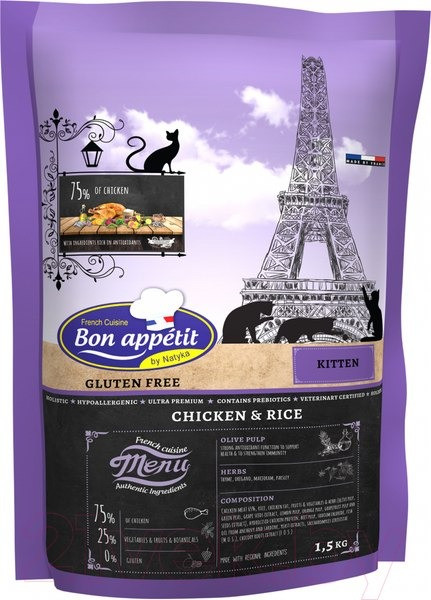 Изображение товара Сухой корм для кошек Bon Appetit Kitten с курицей (1.5кг + АКЦИЯ Наполнитель Cat Step 6л)