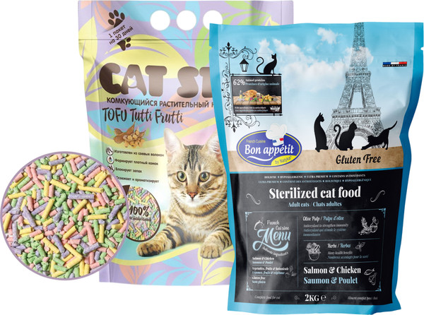 Изображение товара Сухой корм для кошек Bon Appetit Sterilized с курицей и лососем (2кг + АКЦИЯ Наполнитель Cat Step 6л)