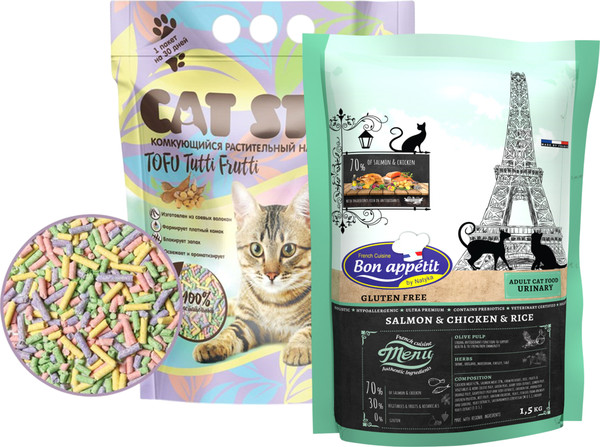 Изображение товара Сухой корм для кошек Bon Appetit Urinary с курицей и лососем (1.5кг + АКЦИЯ Наполнитель Cat Step 6л)