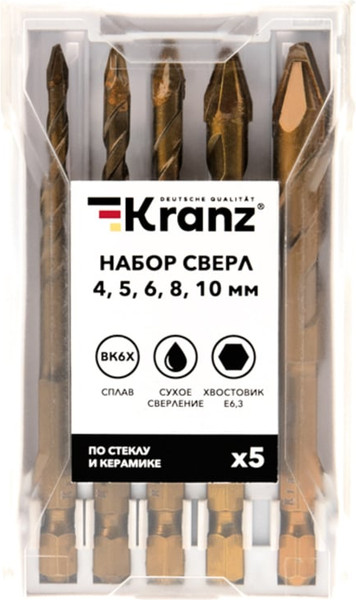 Изображение товара Набор сверл Kranz KR-91-0653 (5шт, пластиковый кейс)