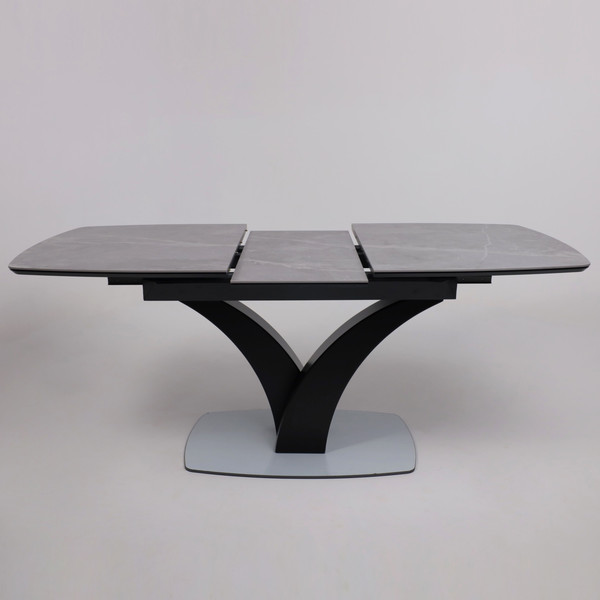 Изображение товара Обеденный стол Аврора Нотр Дам Moderne 140-180x850 (камень серый Greys Grey/черный матовый)