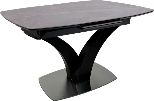 Изображение товара Обеденный стол Аврора Нотр Дам Moderne 140-180x850 (камень серый Greys Grey/черный матовый)