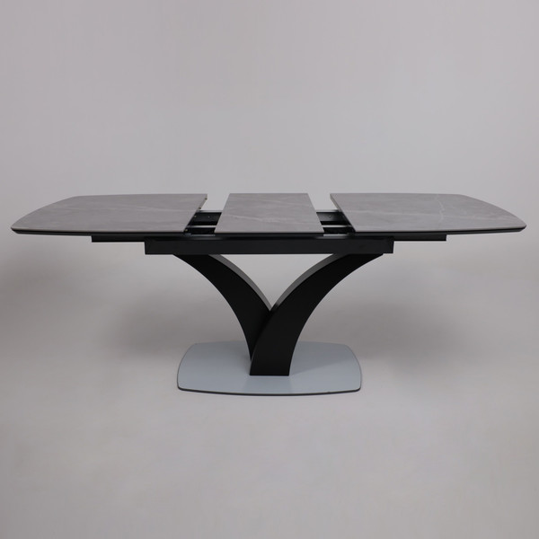 Изображение товара Обеденный стол Аврора Нотр Дам Moderne 140-180x850 (камень серый Greys Grey/черный матовый)