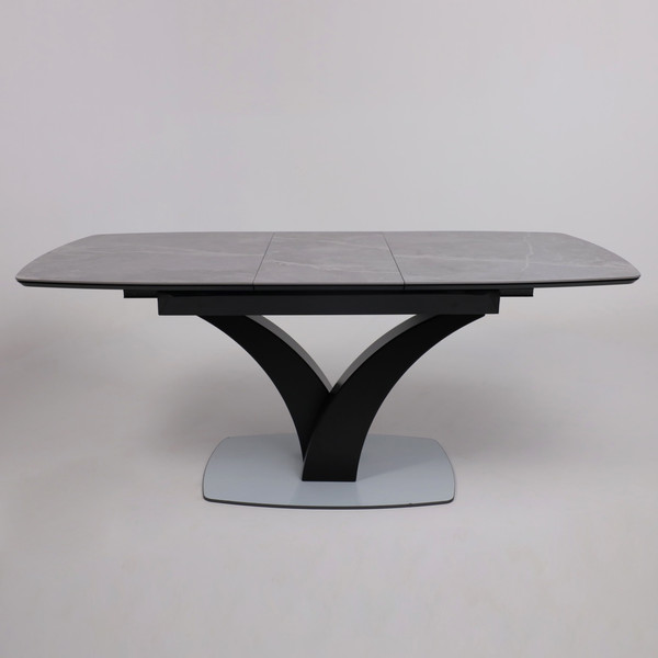 Изображение товара Обеденный стол Аврора Нотр Дам Moderne 140-180x850 (камень серый Greys Grey/черный матовый)