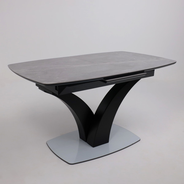 Изображение товара Обеденный стол Аврора Нотр Дам Moderne 140-180x850 (камень серый Greys Grey/черный матовый)