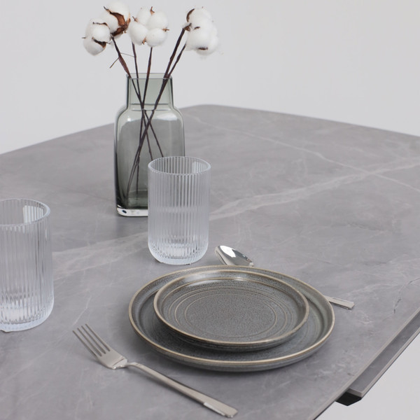 Изображение товара Обеденный стол Аврора Нотр Дам Moderne 140-180x850 (камень серый Greys Grey/черный матовый)