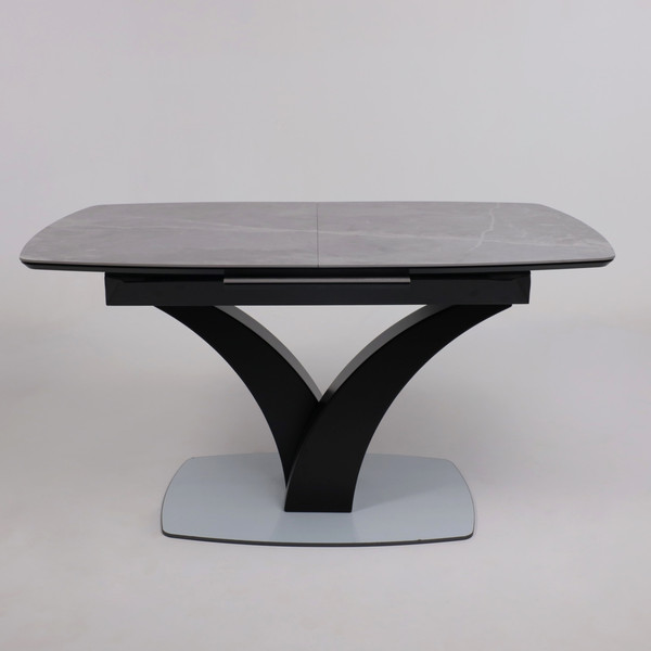 Изображение товара Обеденный стол Аврора Нотр Дам Moderne 140-180x850 (камень серый Greys Grey/черный матовый)