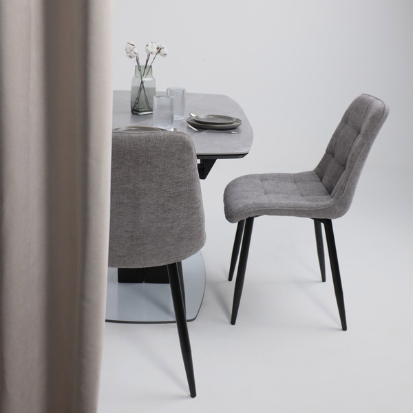 Изображение товара Обеденный стол Аврора Нотр Дам Moderne 140-180x850 (камень серый Greys Grey/черный матовый)