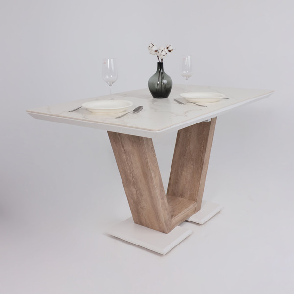 Изображение товара Обеденный стол Аврора Торонто 140-171.5x80 (камень белый Greys white/Ель умбра)