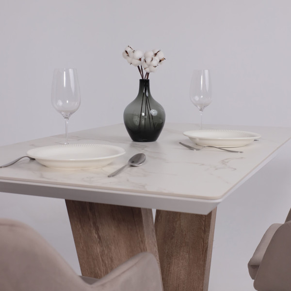 Изображение товара Обеденный стол Аврора Торонто 140-171.5x80 (камень белый Greys white/Ель умбра)