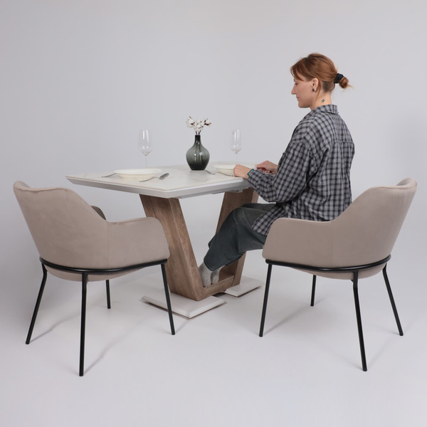 Изображение товара Обеденный стол Аврора Торонто 140-171.5x80 (камень белый Greys white/Ель умбра)