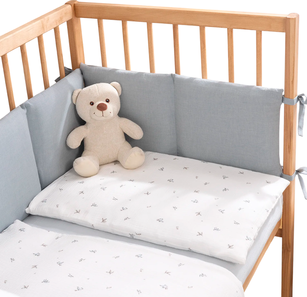 Изображение товара Комплект постельный для малышей Perina Muslin / КПБ3-М.1.23х2.9 (птички/голубая пастель)