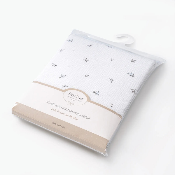 Изображение товара Комплект постельный для малышей Perina Muslin / КПБ3-М.1.23х2.9 (птички/голубая пастель)