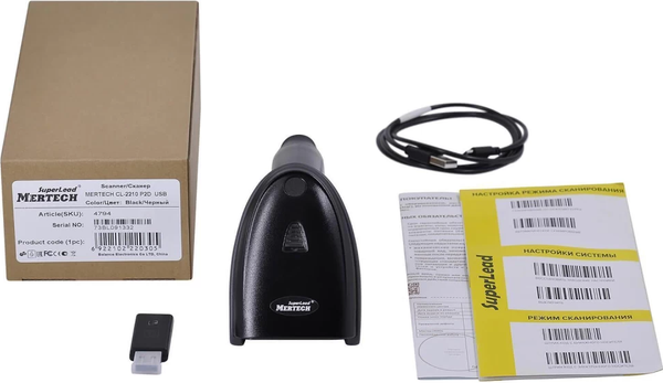 Изображение товара Сканер штрих-кода Mertech CL-2210 BLE Dongle P2D USB (черный)