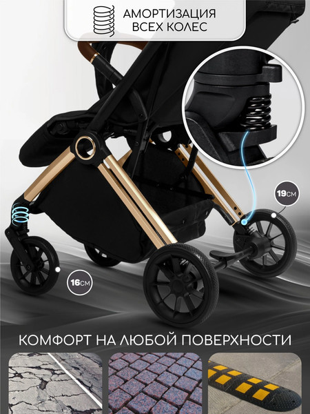 Изображение товара Детская прогулочная коляска Amarobaby Handy / AB25-10HANDY/0929 (черный/золотой)