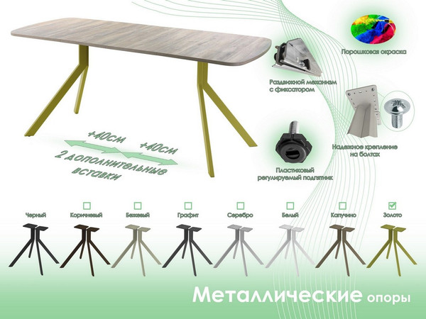 Изображение товара Обеденный стол AMC Elite Е18(1100) D2 (золото/дуб уайт-ривер песочно-бежевый)
