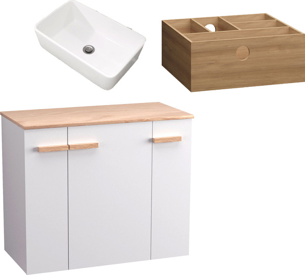 Изображение товара Тумба с умывальником Lauter Adri 79 + 21674A (белый глянец, с органайзером 23)