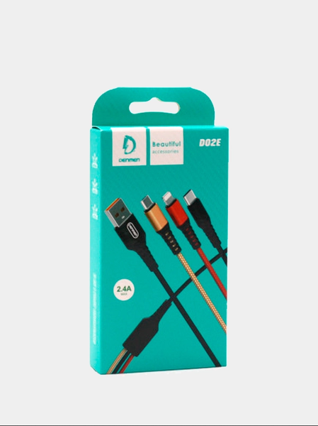 Изображение товара Кабель Denmen D02E 3в1 (1м, черный)