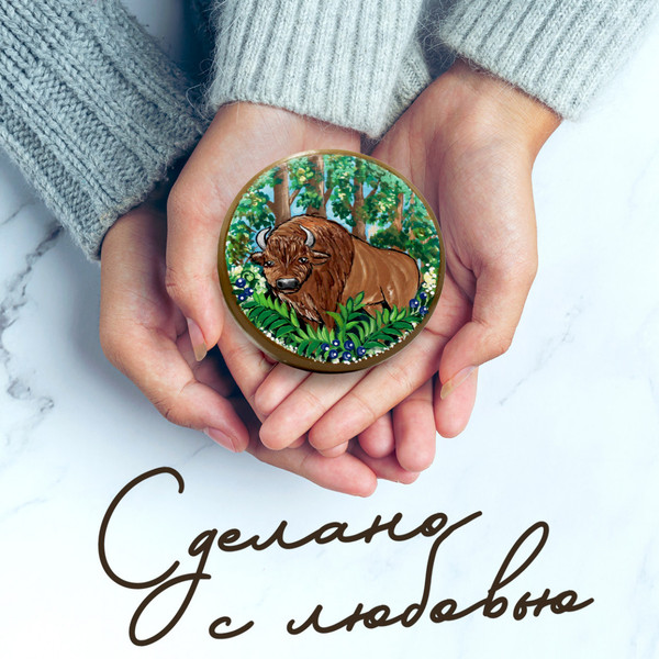 Изображение товара Шкатулка Брестская Фабрика Сувениров С расписанным вручную белорусским зубром / SB20