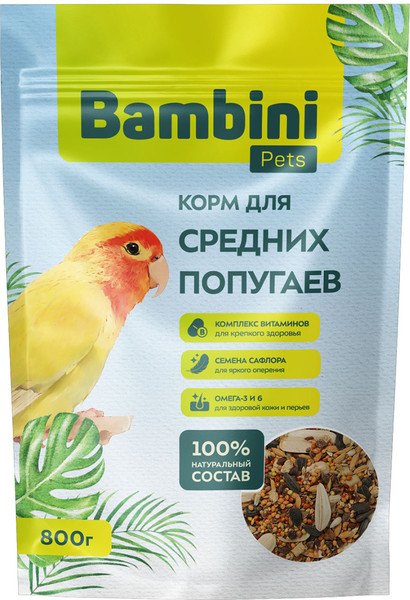 Изображение товара Корм для птиц Bambini Pets Для средних попугаев (800г)