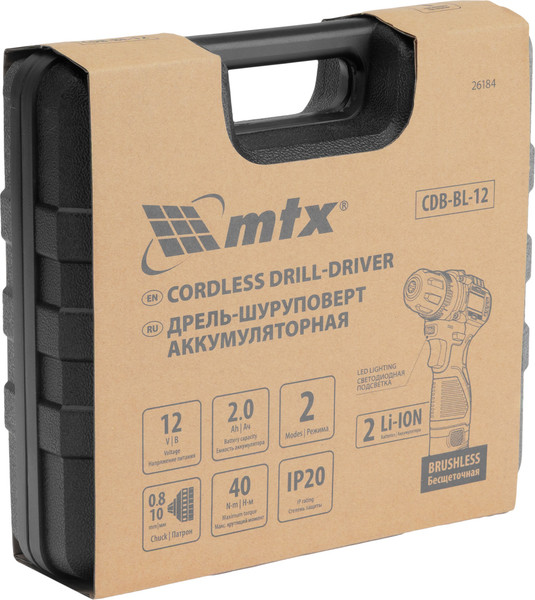 Изображение товара Аккумуляторная дрель-шуруповерт MTX CDB-BL-12 Li-Ion 12 В / 26184