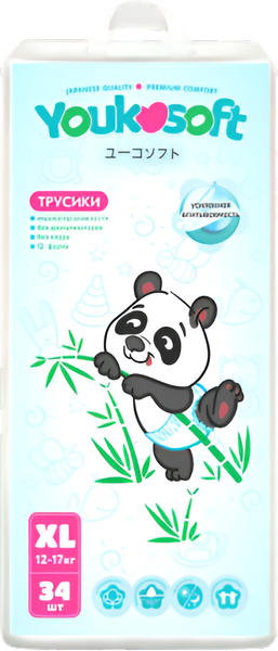 Изображение товара Подгузники-трусики детские Youkosoft Ультратонкие премиум 12-17 XL (34шт)