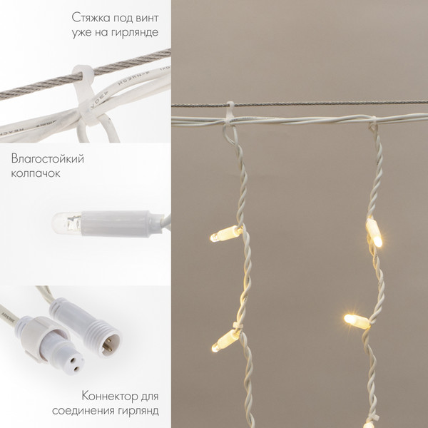 Изображение товара Светодиодная бахрома Neon-Night Айсикл 255-456 (3.2x0.9м, теплый белый)