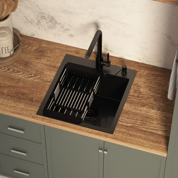 Изображение товара Мойка кухонная Basic CL DS Decor 45x50 (черный, коландер, дозатор)