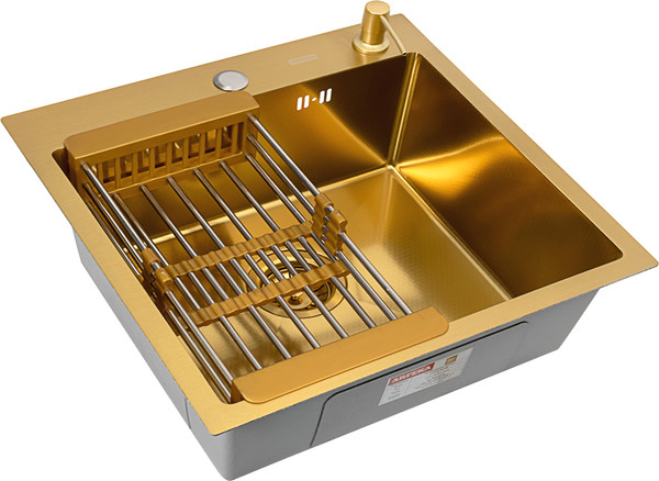 Изображение товара Мойка кухонная Basic CL DS Decor 60x50 (золото, коландер, дозатор)