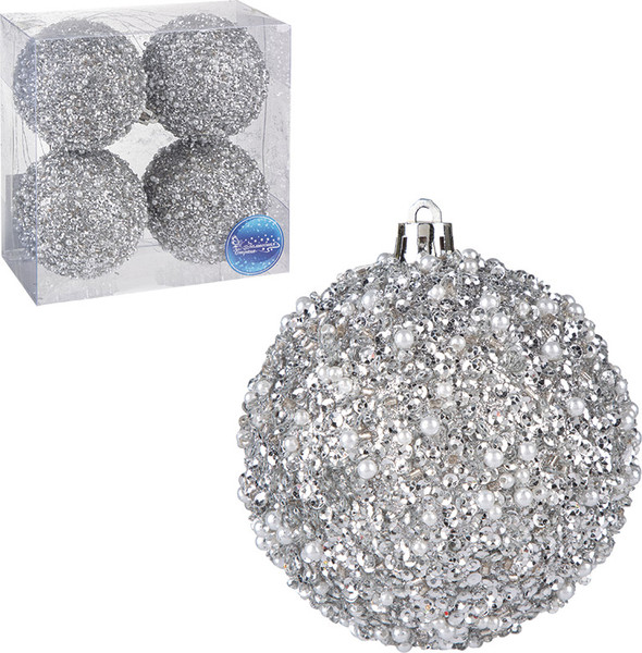 Изображение товара Набор шаров новогодних Волшебная страна Сияние серебряное / 110458 (4шт)