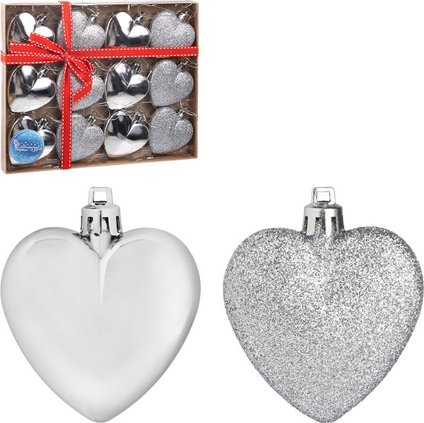 Изображение товара Набор елочных игрушек Волшебная страна Сердце серебряное / 110448 (12шт)